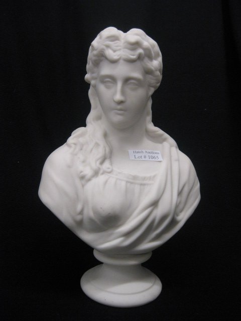 Parian Bust of a Lady, pedestal base,: 9 1/2", excellent.