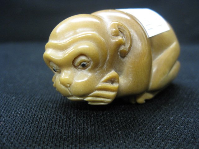 Chinese Carved Nut Netsuke of a Monkey,: deep in thought?, 2 1/4", excellent.