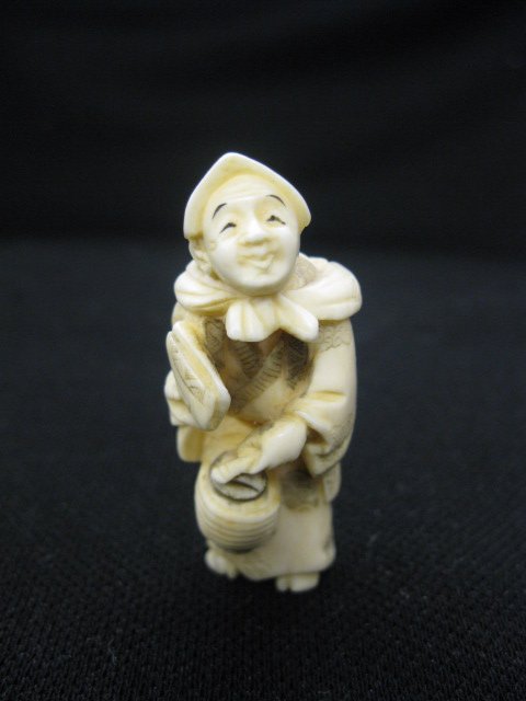 Chinese Carved Ivory Netsuke, lady with lantern, : lady with lantern, signed, 2", excellent.