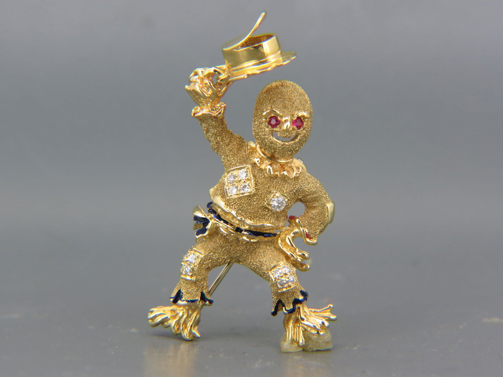 14K Gold, Diamond & Ruby Scarecrow Brooch, (1 of 3)