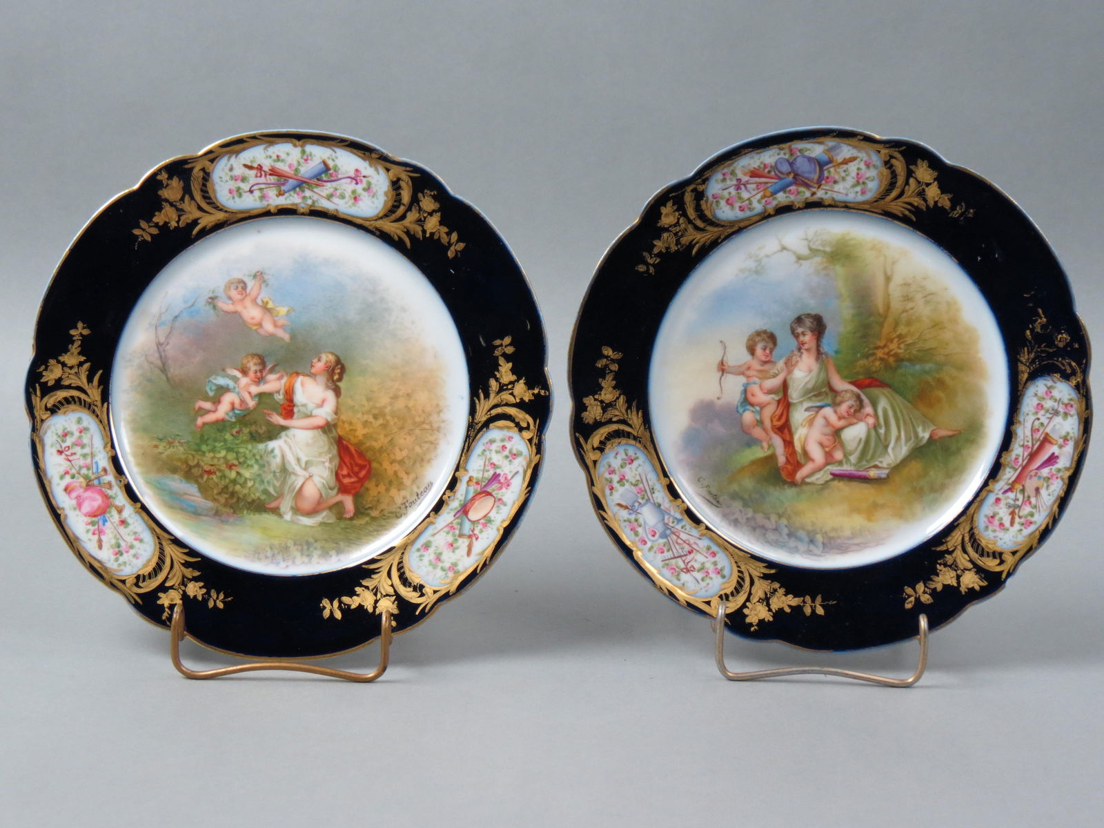 Pair of Sevres Porcelain Hand Painted Plates, (1 of 5)
