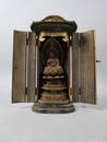 Chinese Carved Wooden Buddha in Shrine Cabinet