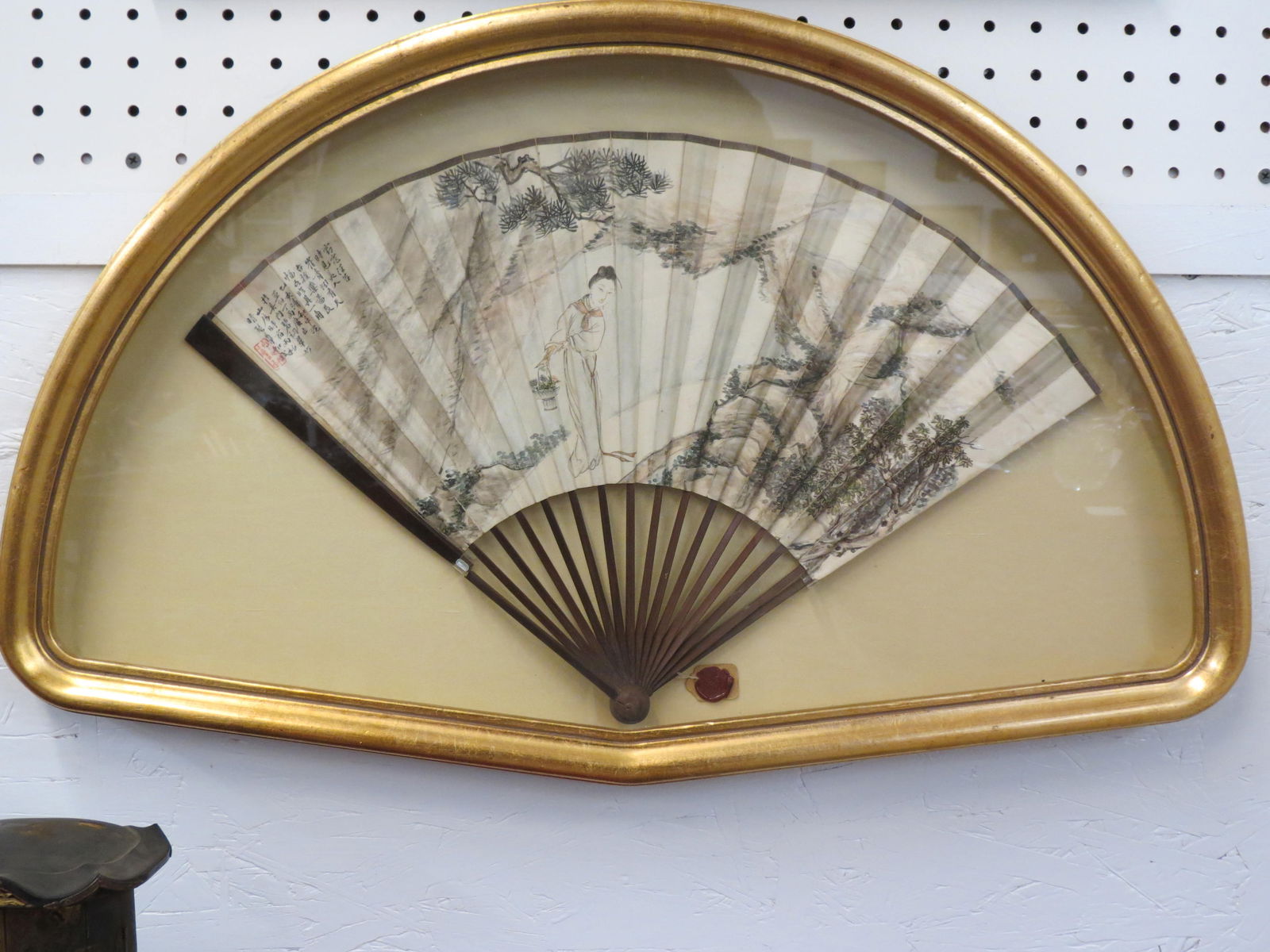 Chinese Handpainted Silk Fan, framed, (1 of 9)