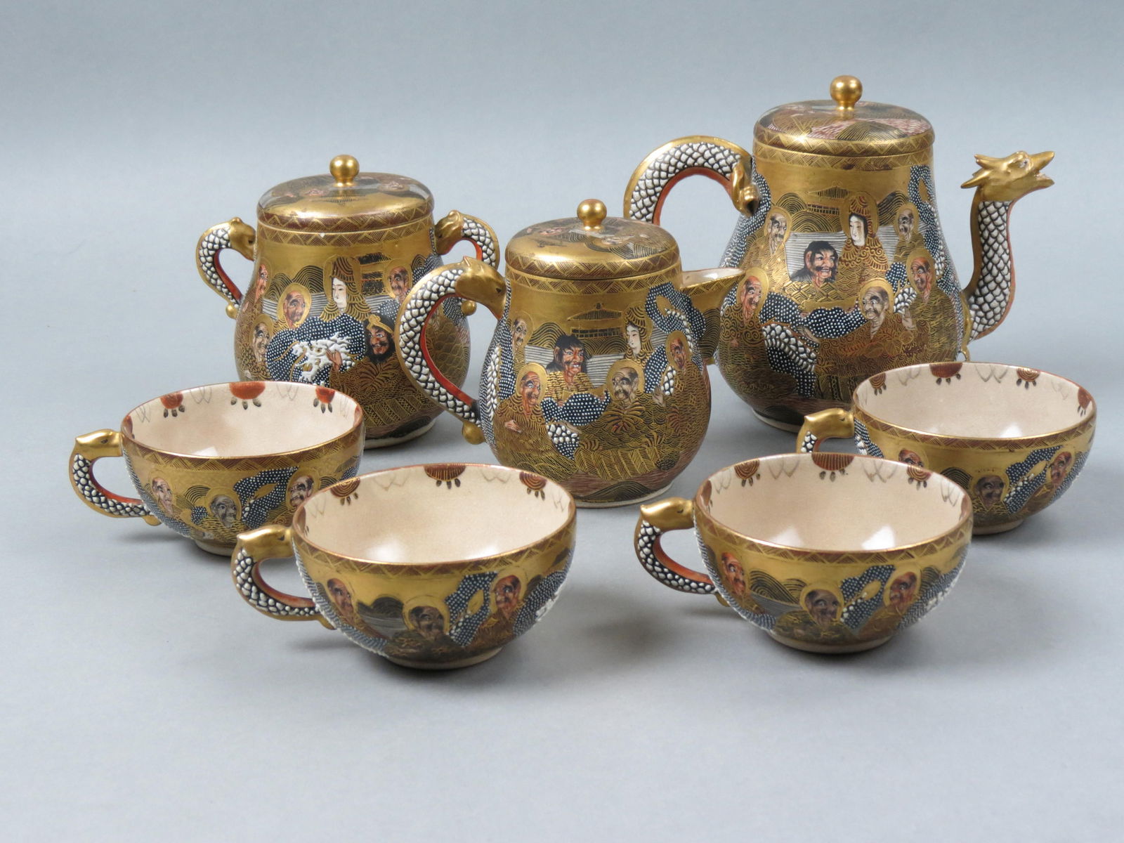 7 pc. Japanese Satsuma Pottery Tea Set, (1 of 7)