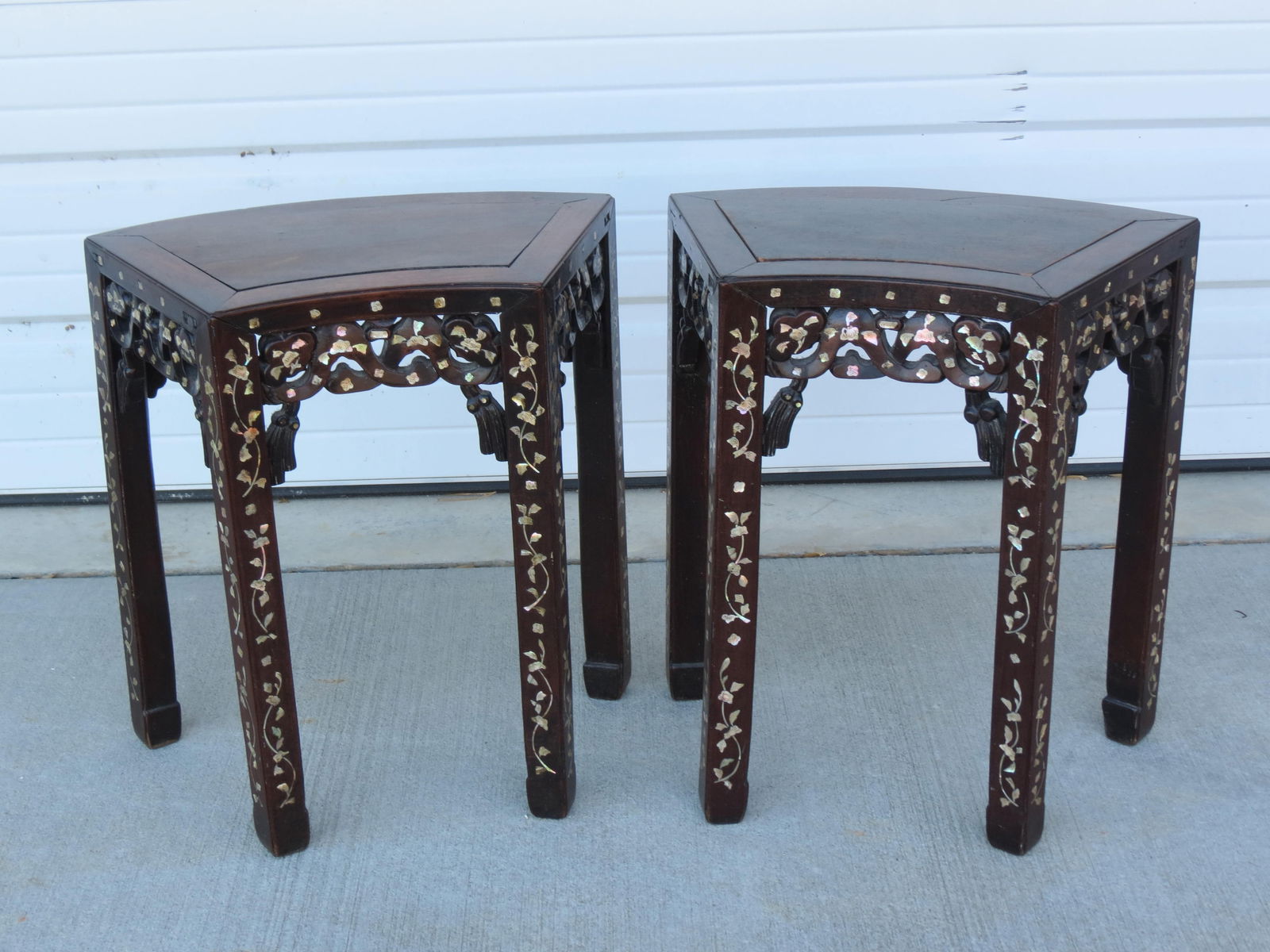 Pair of Chinese Carved Rosewood Side Tables, (1 of 4)