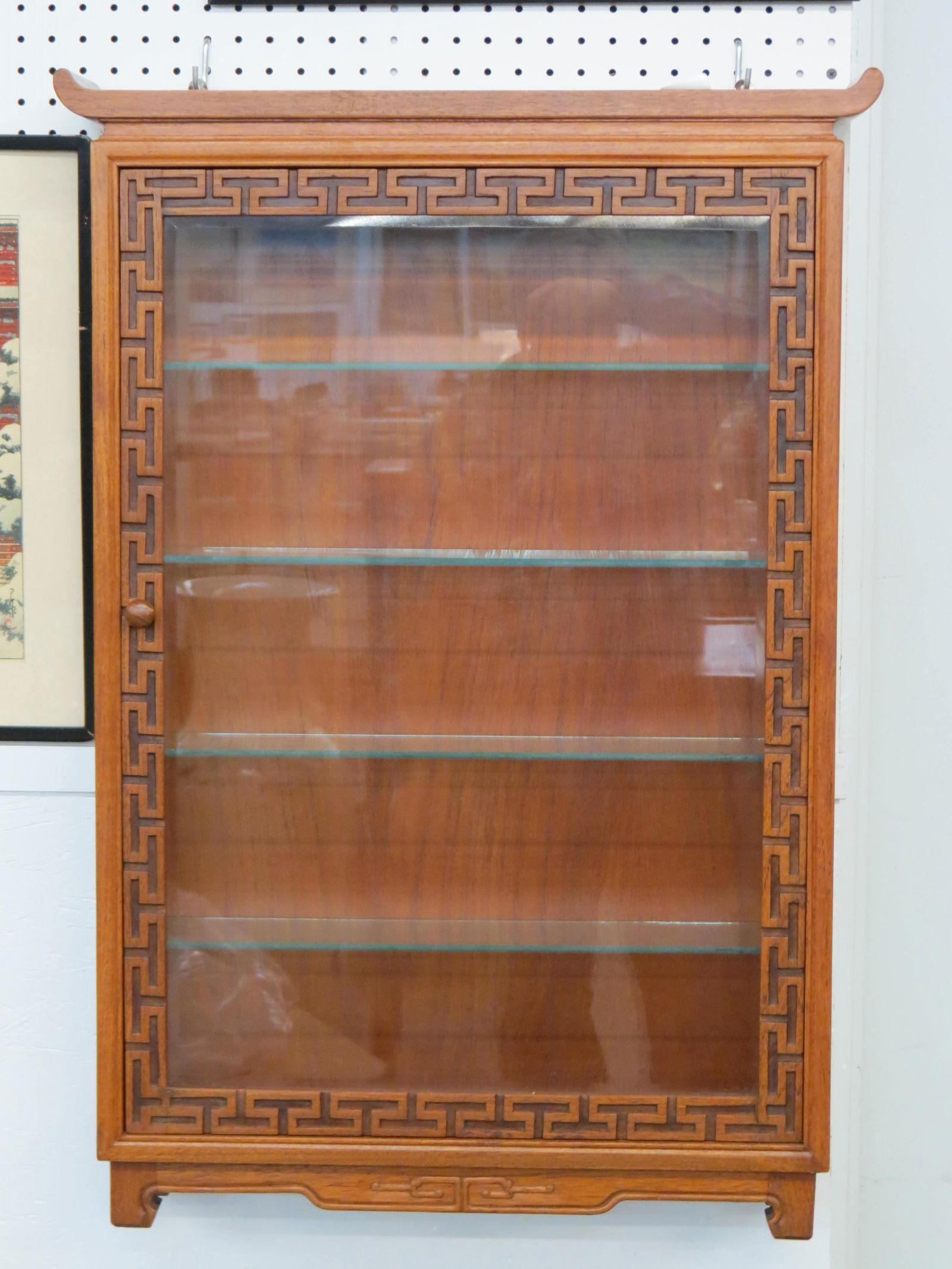 Chinese Carved Teak Wall Display Cabinet, (1 of 3)