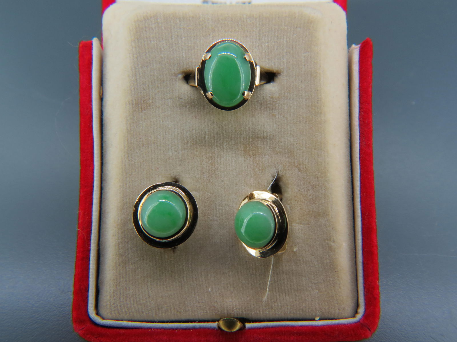 Jadite & 14K Gold Ring and Earrings, (1 of 9)