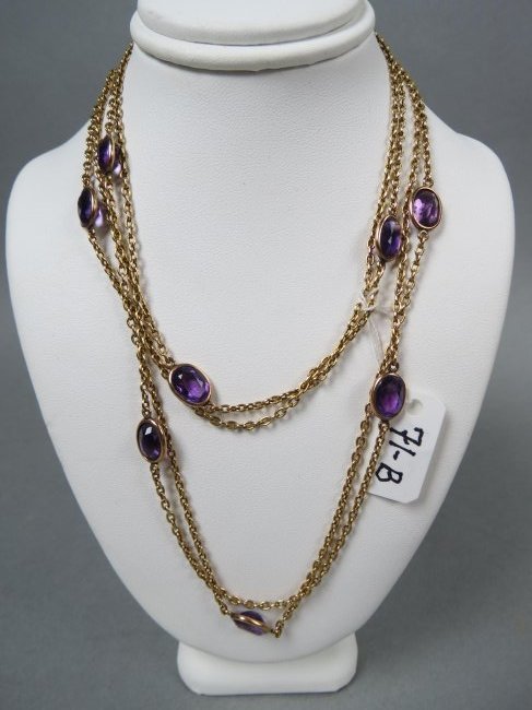 Amethyst & 14K Gold "Station" Necklace, antique, (1 of 4)