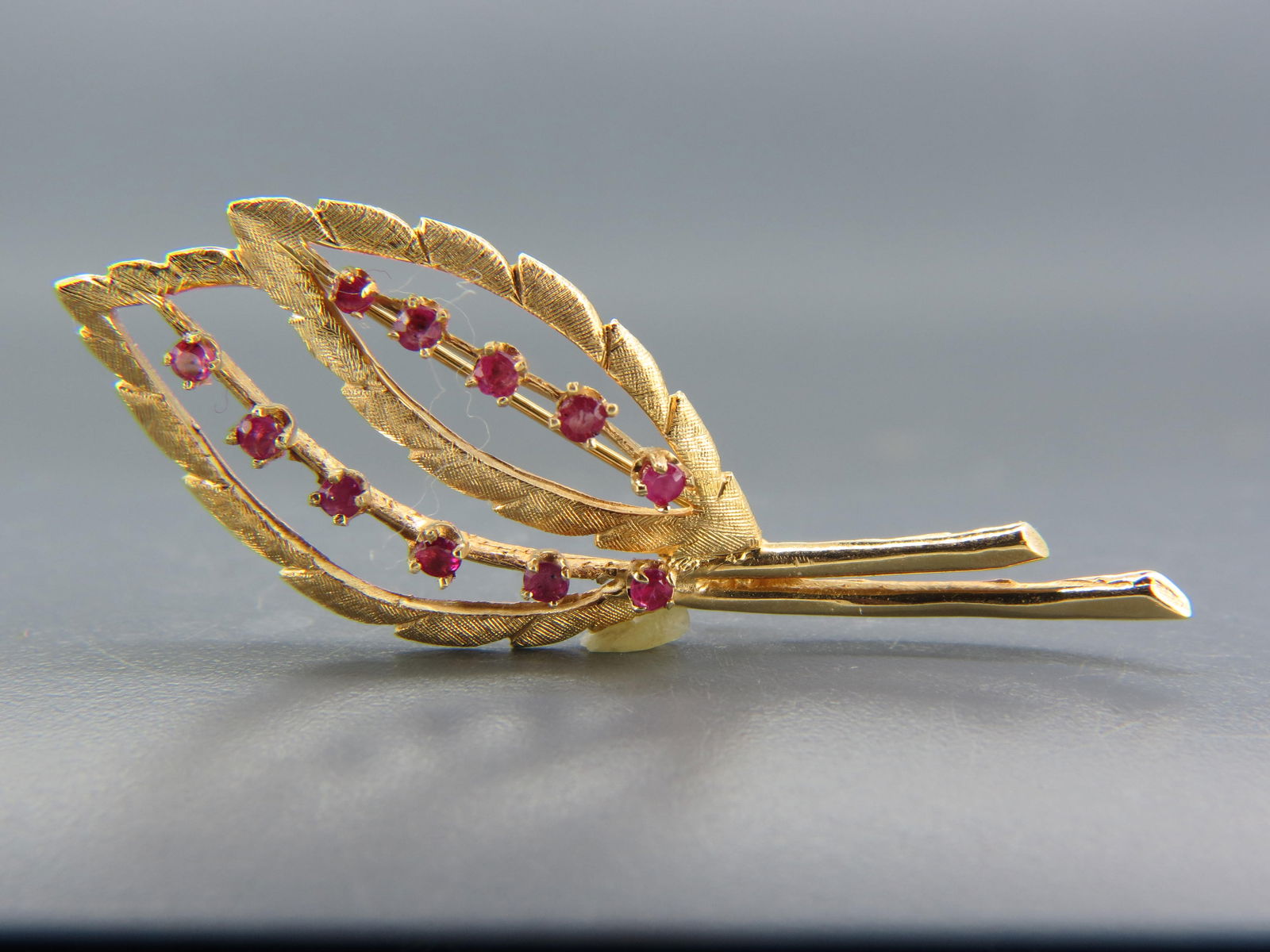 Ruby 14K Gold Figural Leaf Brooch, (1 of 3)