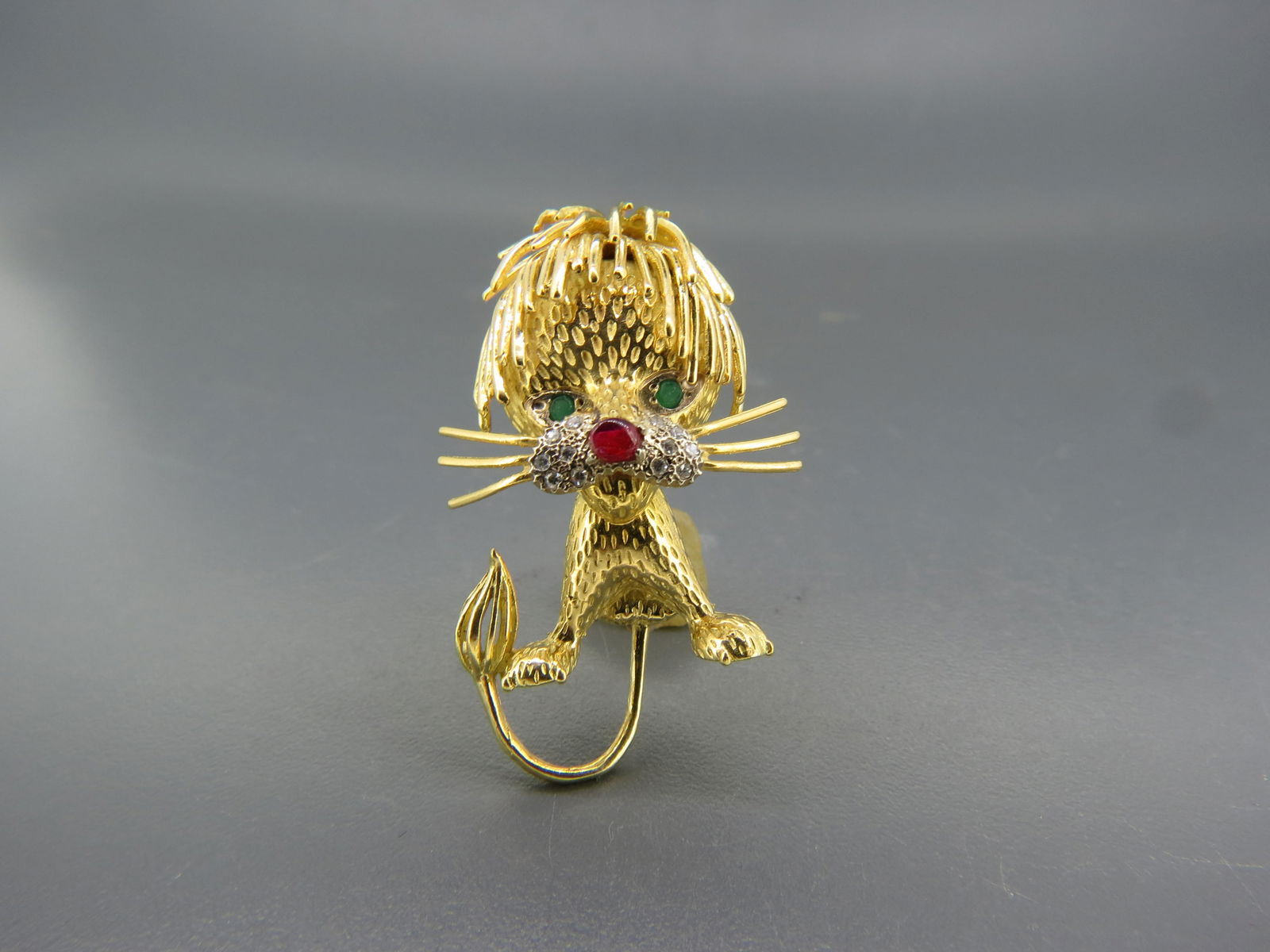 Diamond, Ruby & Emerald 18K Gold Lion Brooch, (1 of 3)