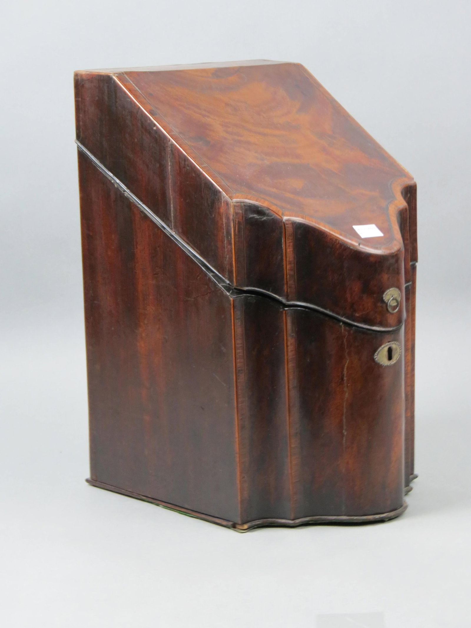 Georgian Mahogany Knife Cutlery Box,: fine inlay, interior compartments, 8 3/4" X 11", 15" tall, circa 1840.