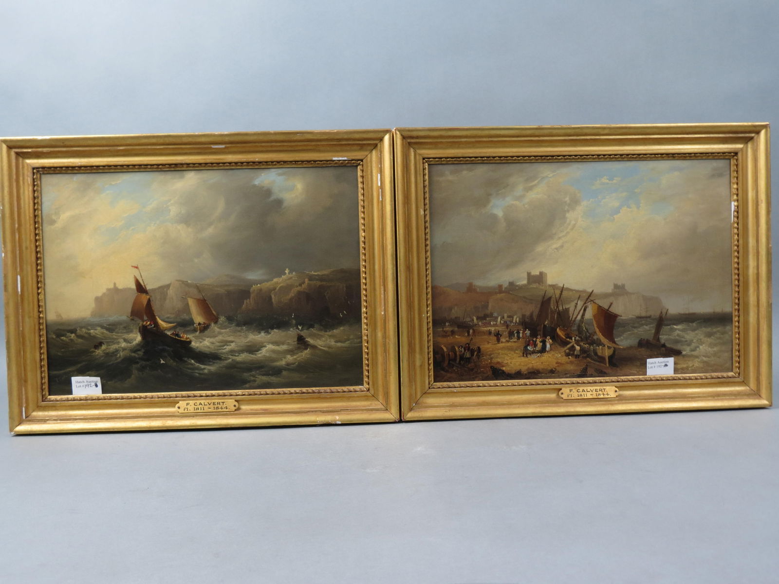 Frederick Calvert, oils, pair,  boats & villagers (1 of 8)