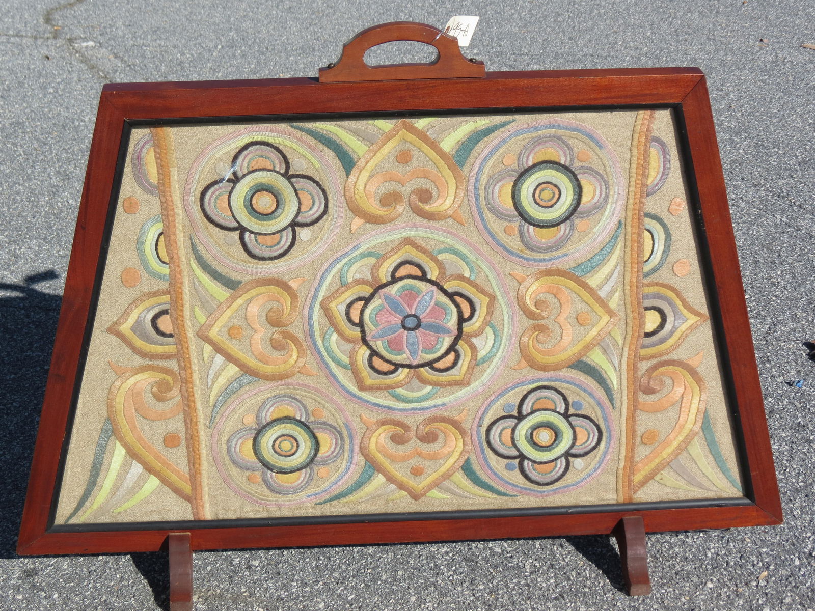 Mid-Century Modern Fireplace Screen w/ Needlework, signed, (1 of 7)
