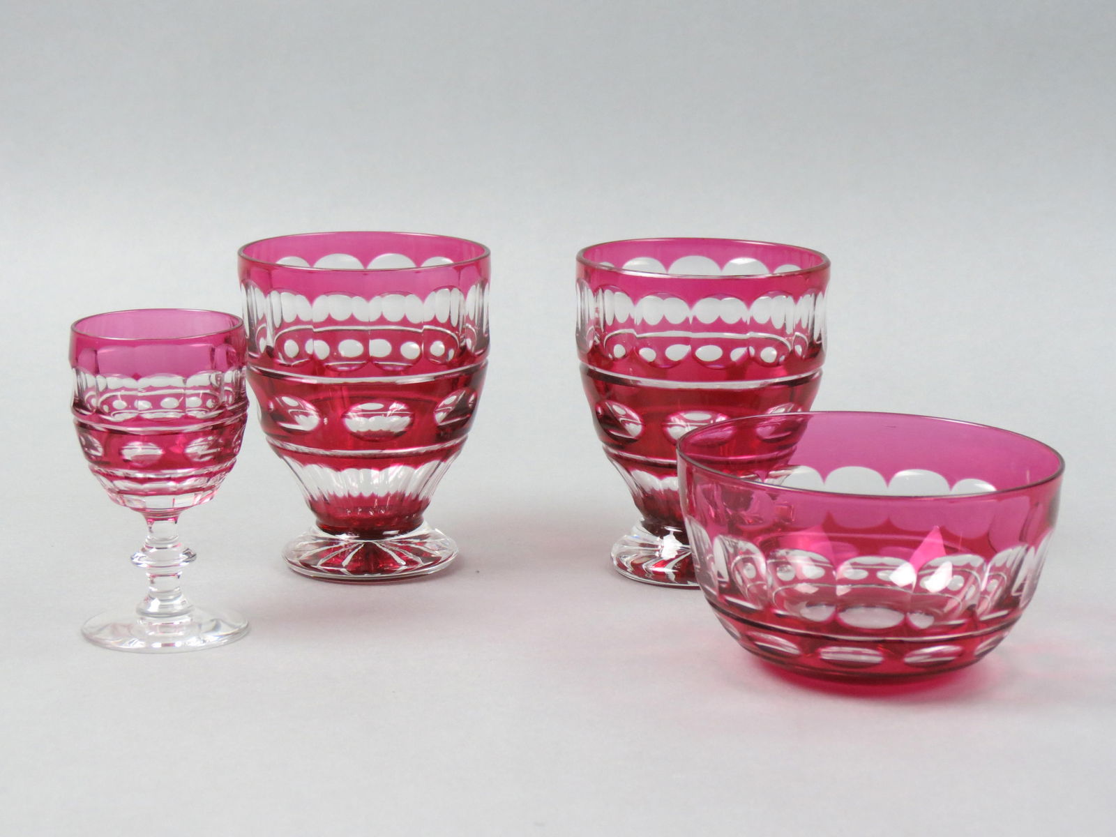 16 pcs. Cranberry Cut-to-clear Stemware, (1 of 5)