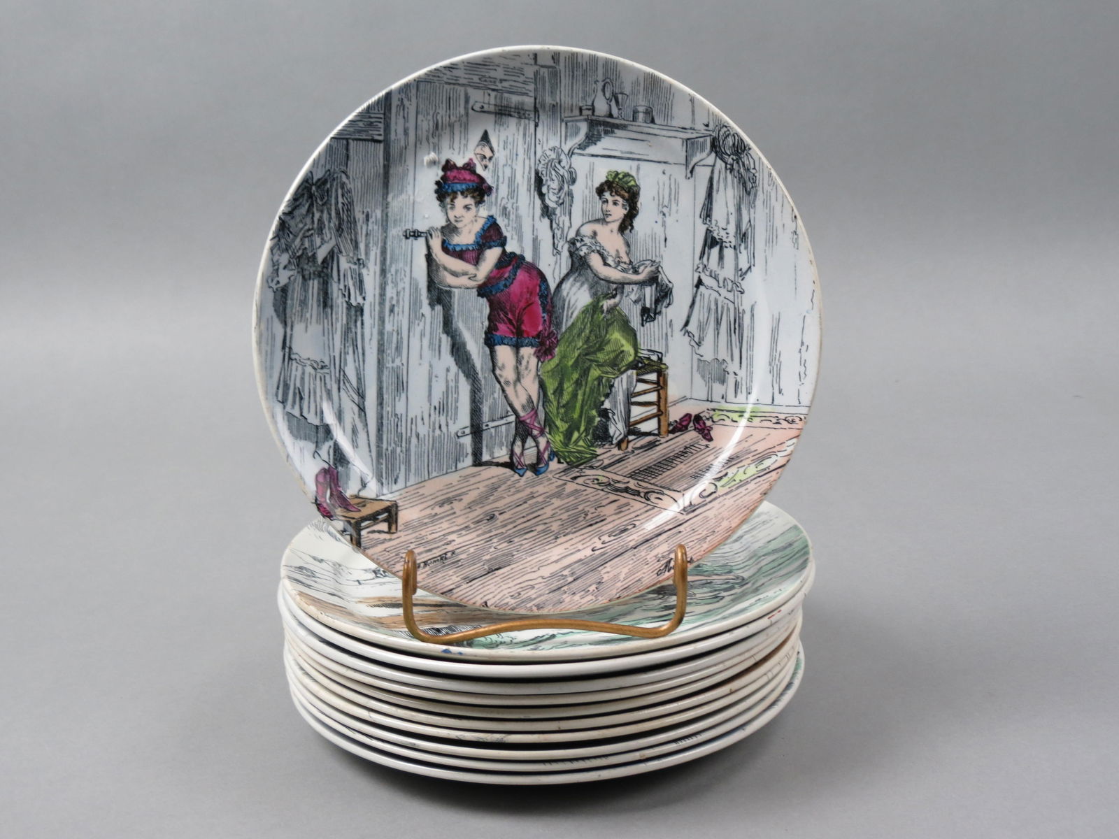 11 Antique French Whimsical Dessert Plates, (1 of 13)
