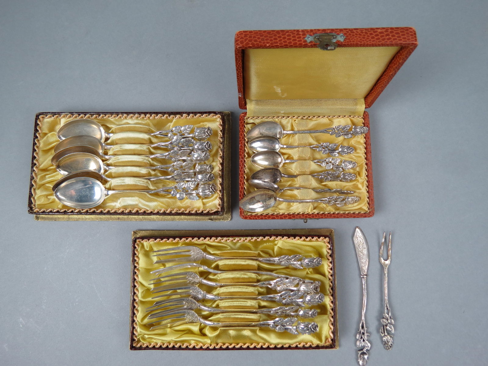 19 pcs. European Silver "Rose" Flatware, (1 of 5)