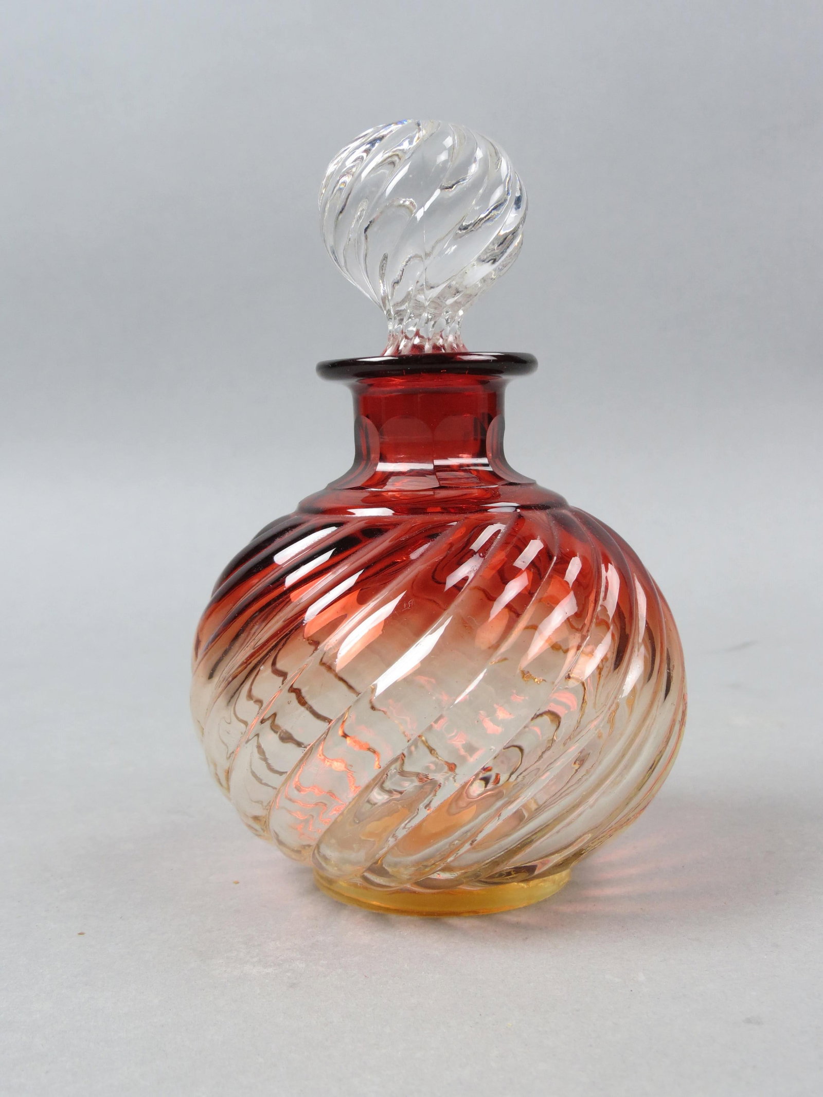 Baccarat Crystal Rose Teinte Cologne Bottle,: swirling design, clear stopper, 6 1/4", unsigned, excellent.