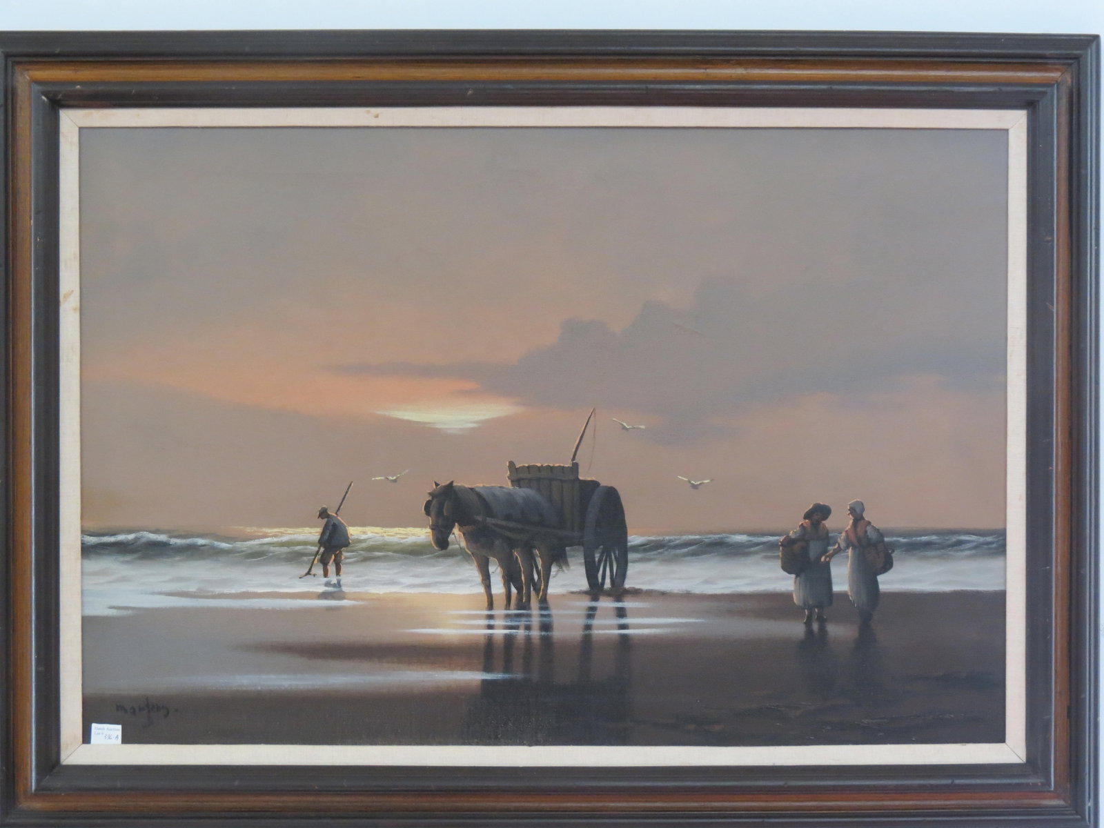 Arthur Martens, oil, Clamdiggers at Sunset,: with horse and cart, on canvas, image area 24" X36" plus frame, well listed California artist.....Alfred Martens (1888 - 1936)