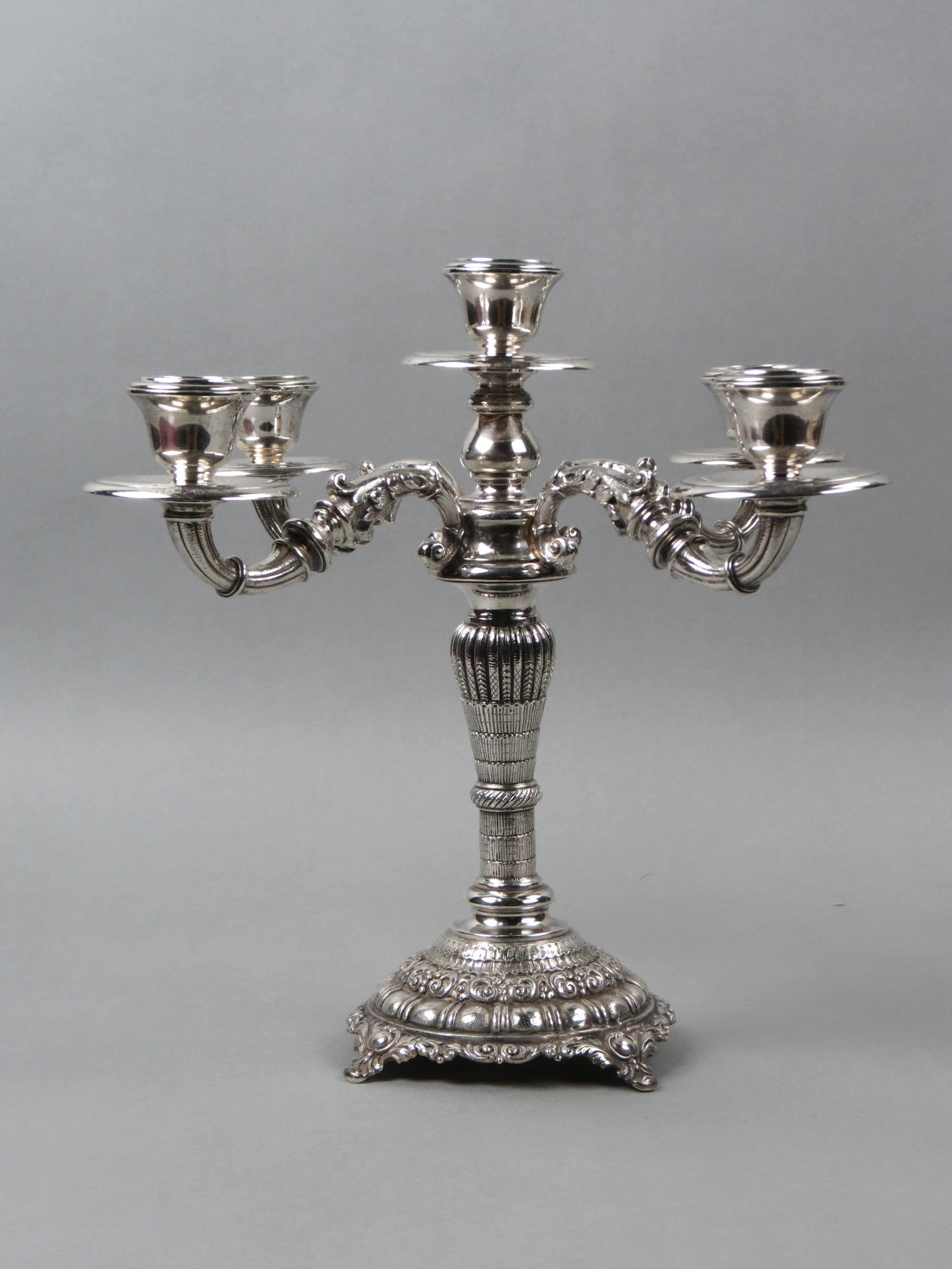 Fine Silverplate Candelabra,: five sconce, 12" tall, 14" across, excellent.