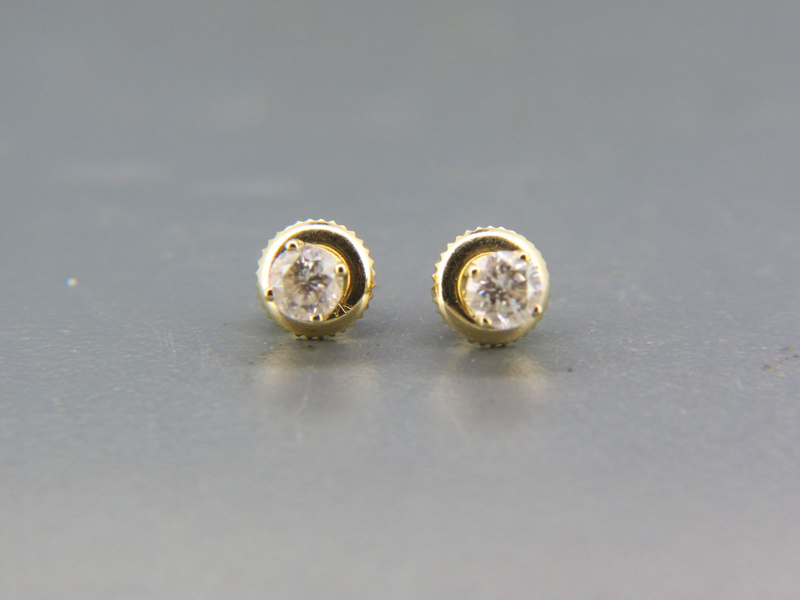 Diamond 14K Gold Solitaire Earrings, (1 of 7)