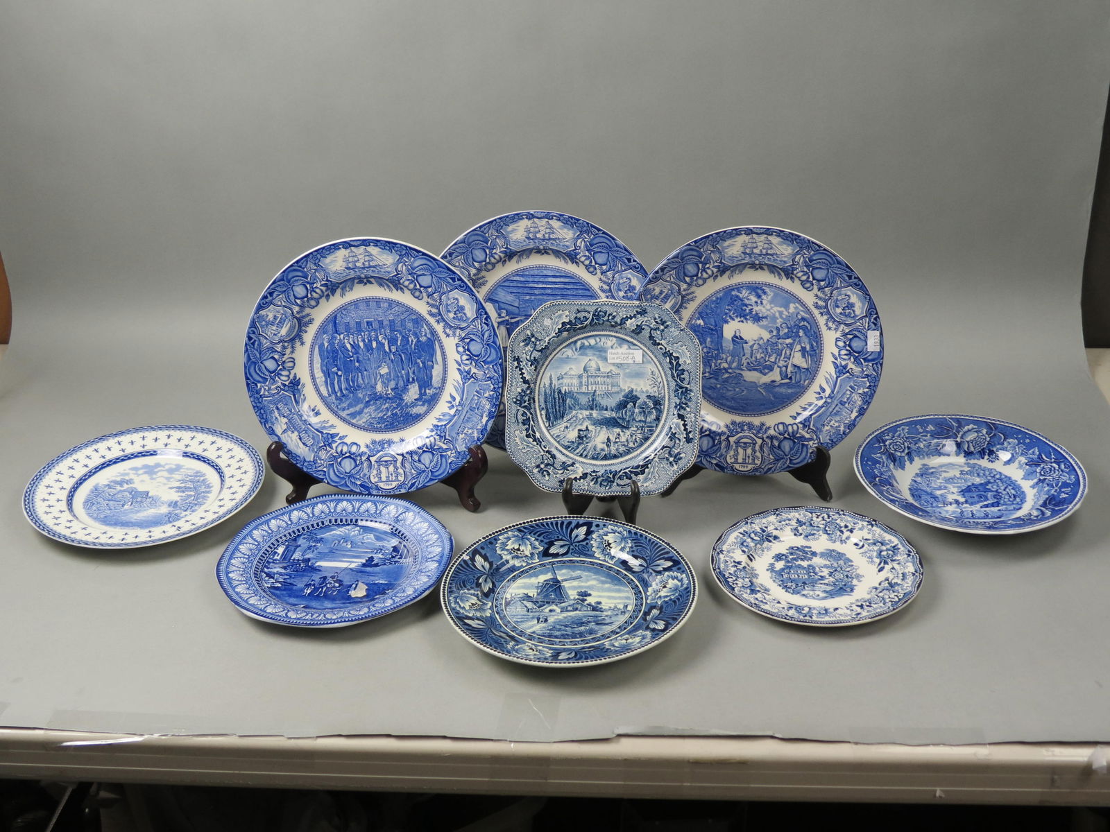 9 Ironstone Blue & White Transferware Plates, (1 of 11)