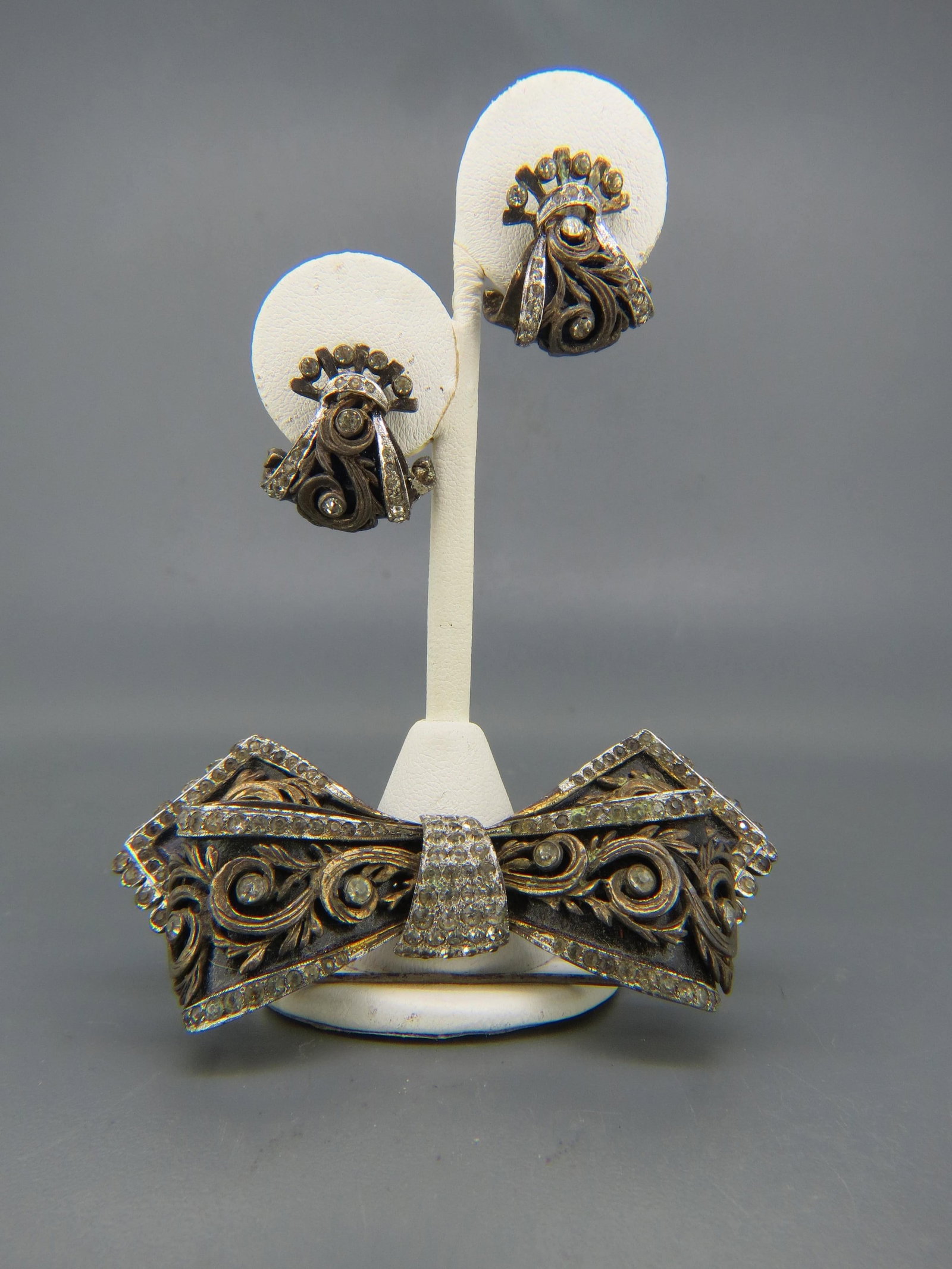 Antique Sterling & Rhinestone Brooch & Earrings, DeRosa, (1 of 7)