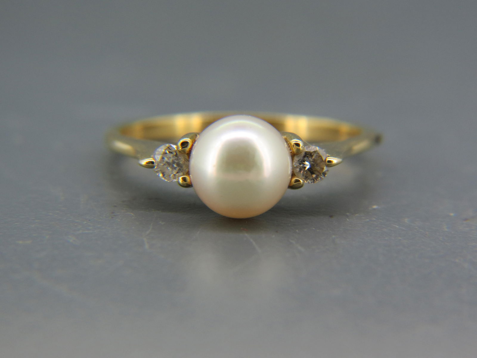 Pearl & Diamond 14K Gold Ring, signed, (1 of 6)