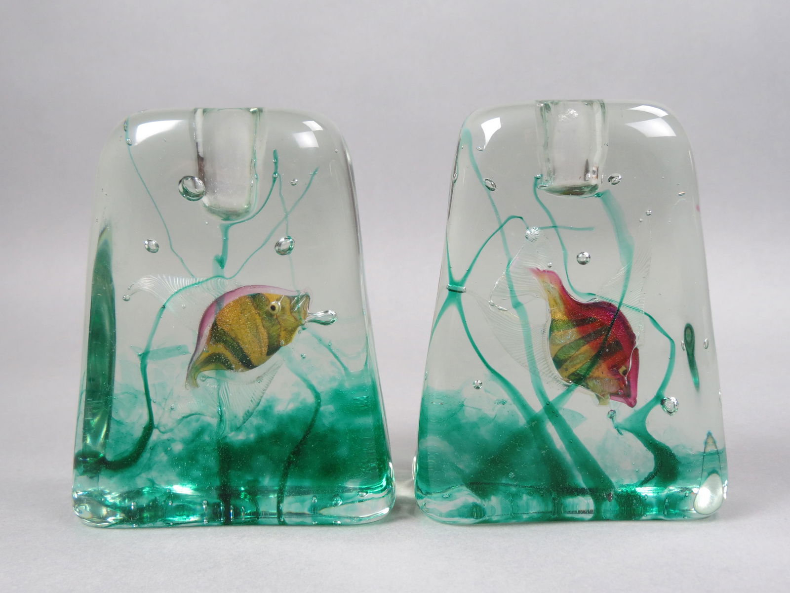 Pair of Barbini Cenedese  Italian Art Glass Aquarium Candlesticks, (1 of 6)