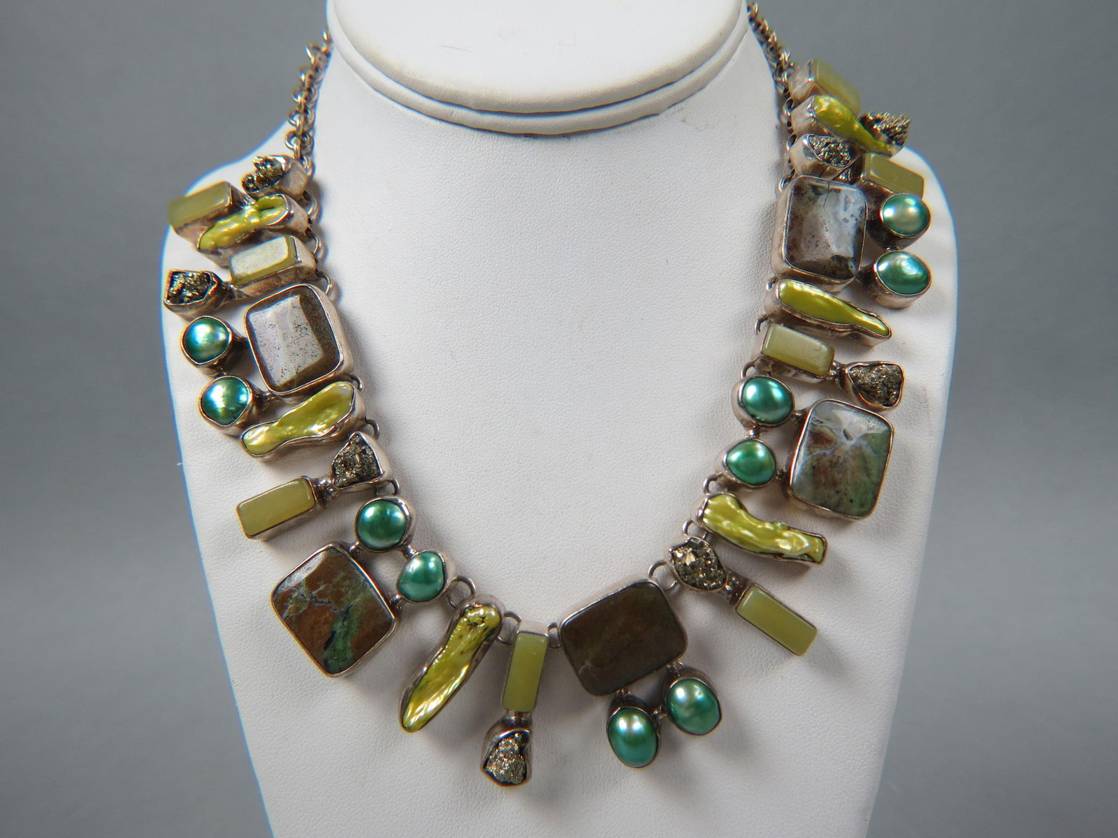 Sterling Silver, Gemstone & Pearl Necklace, (1 of 5)