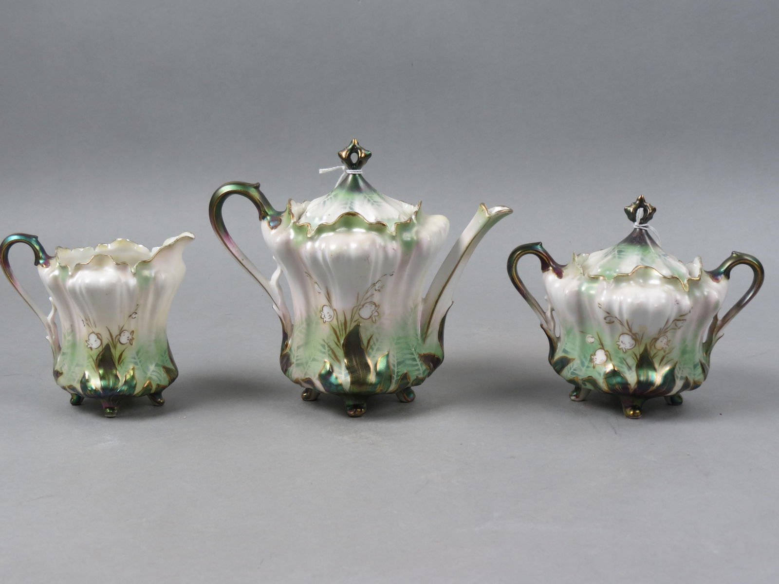 R.S. Prussia Porcelain Tea Set, Tiffany finish, Lily of the Valley, (1 of 6)