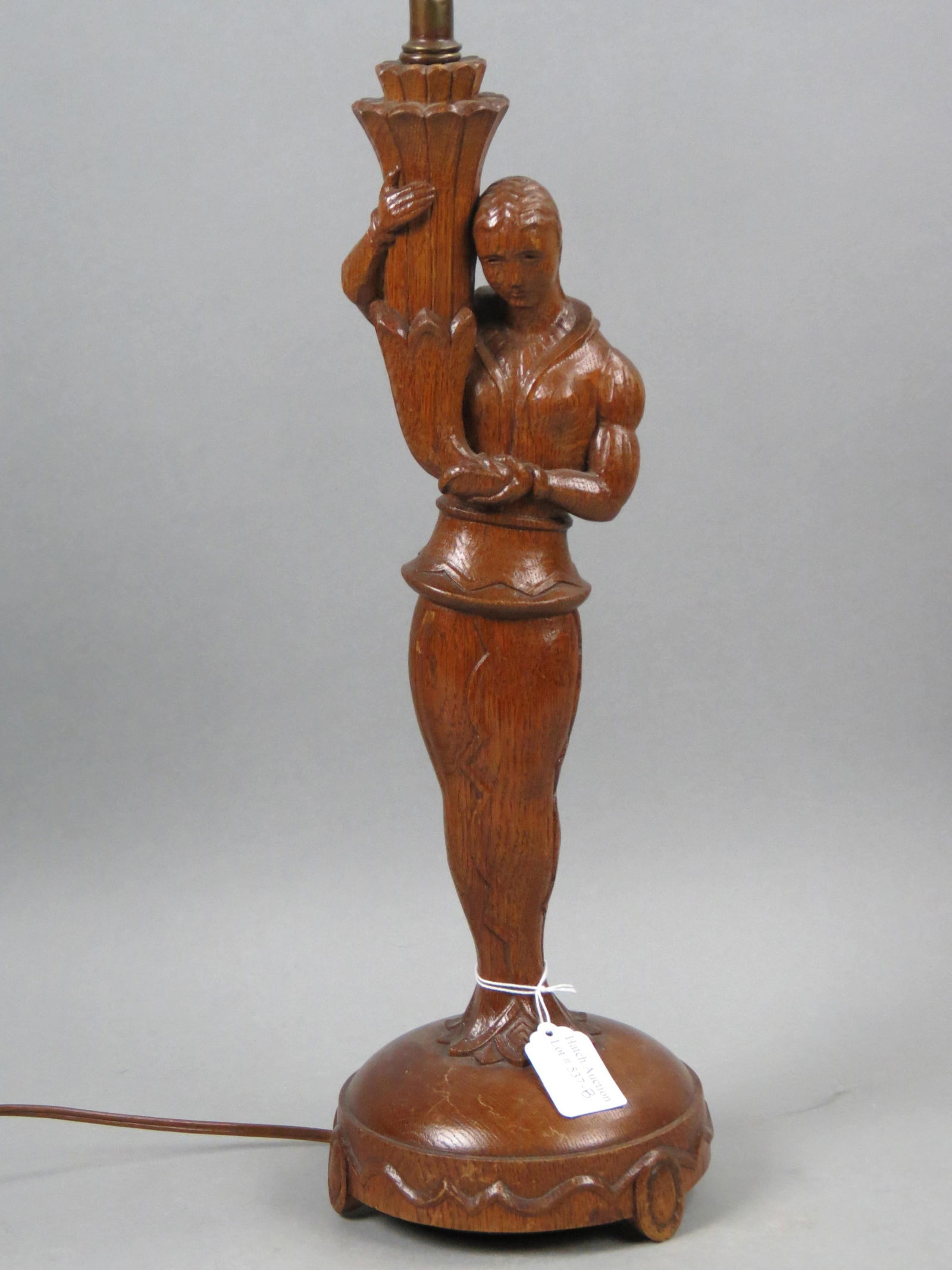 Carved Wooden Lamp of Art Deco Female, (1 of 4)