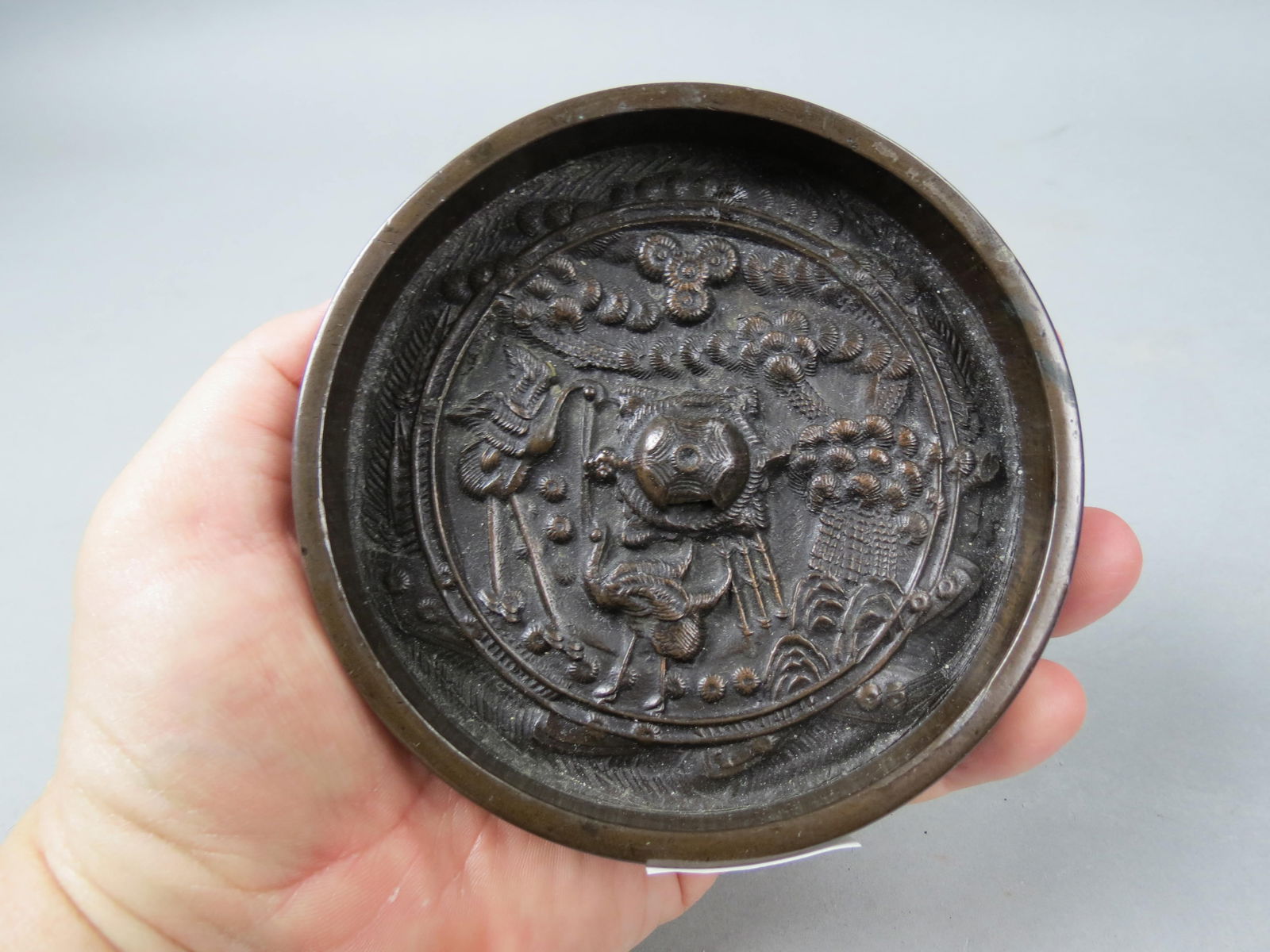 Japanese Bronze Round Mirror, (1 of 2)