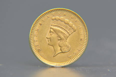 1857 U.S. $1.00 Liberty Head Gold Coin,: A.U. to uncirculated.
