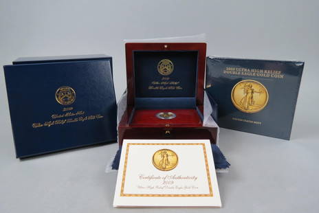 2009 U.S. $20.00 Ultra High Relief Gold Coin,: double eagle, special edition, uncirculated, in deluxe wooden case with booklet.