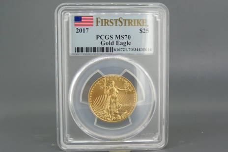 2017 $25.00 American Eagle Gold Coin, MS-70,: first strike, PCGS certified and graded, 1/2 ounce, .999 fine gold, highest grade.