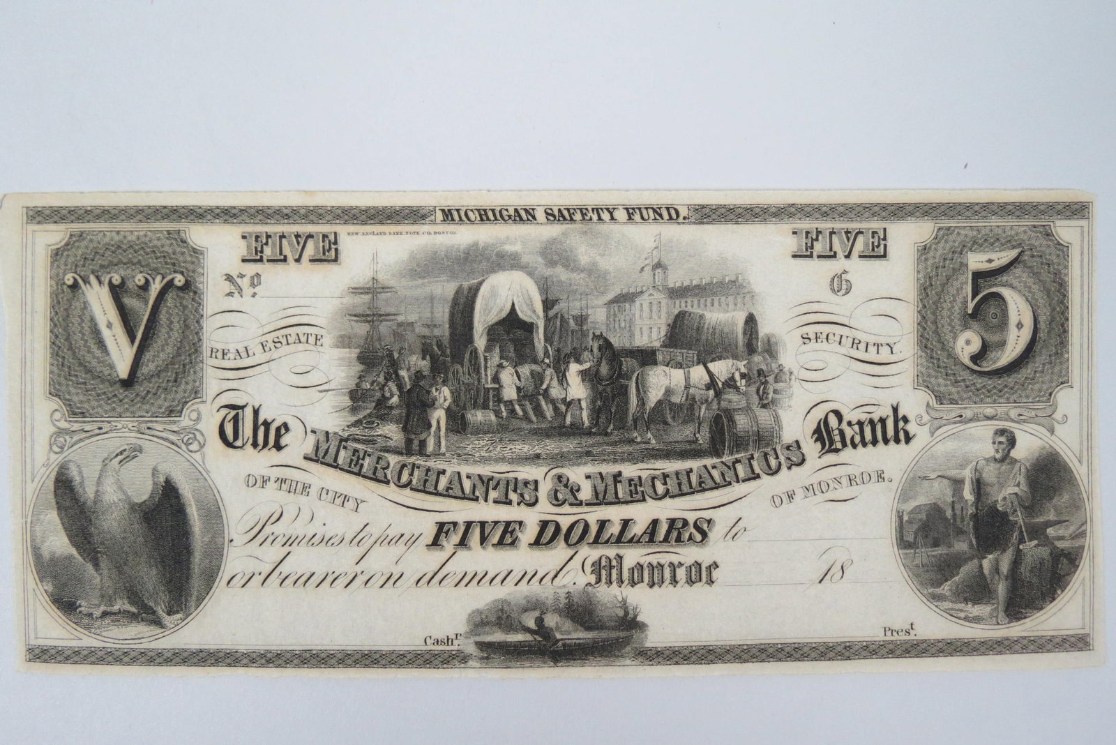 1850 U.S. $5.00 Note Merchants & Mechanics Bank, (1 of 2)