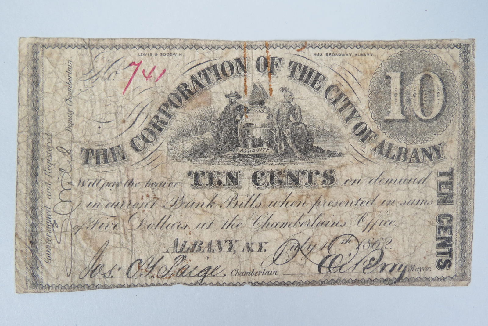 1862 U.S. Ten Cent Note Albany New York, (1 of 2)