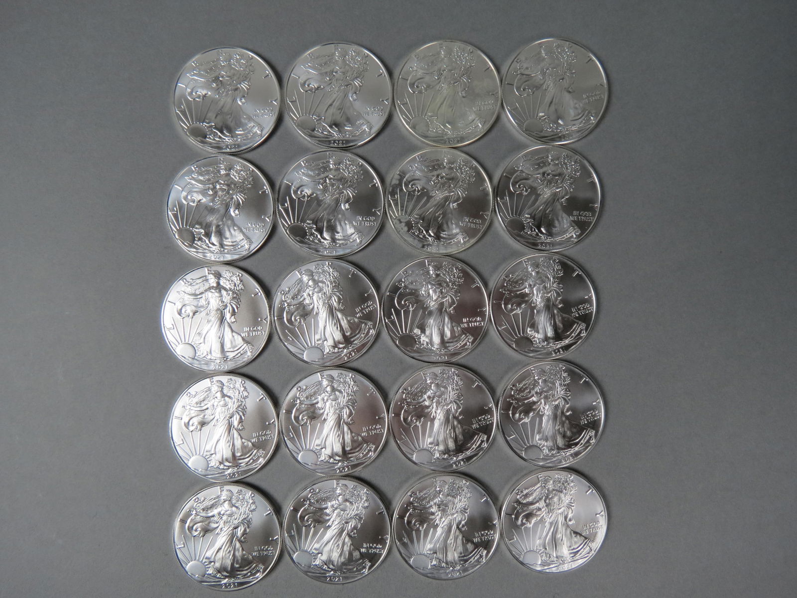 Roll of 20 2021 American Silver Eagle Dollars, (1 of 4)