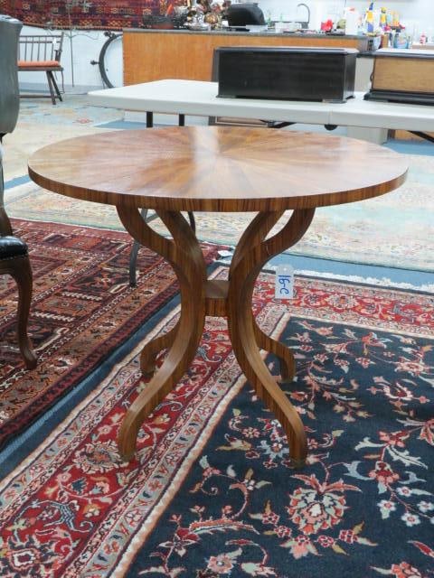 Zebra Wood Round Breakfast or Foyer Table,: bentwood style legs, 34" diameter top, 28" tall.