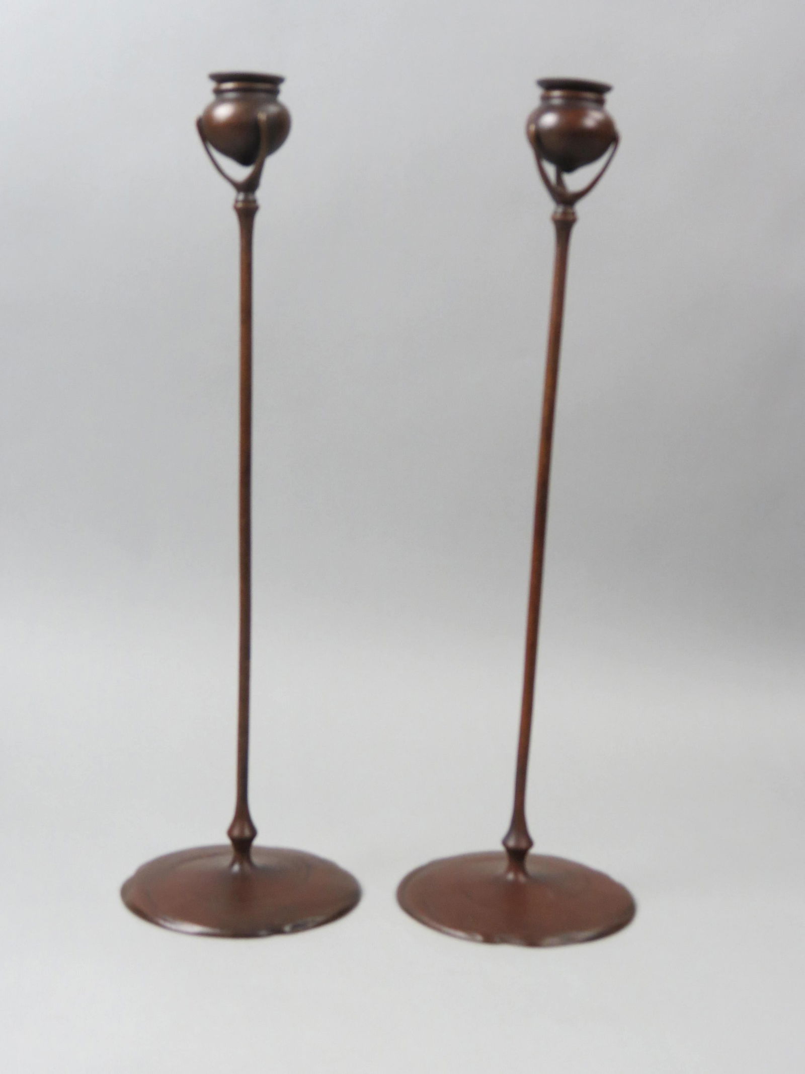 Pair of Tiffany Studios Tall Bronze Candlesticks, (1 of 8)