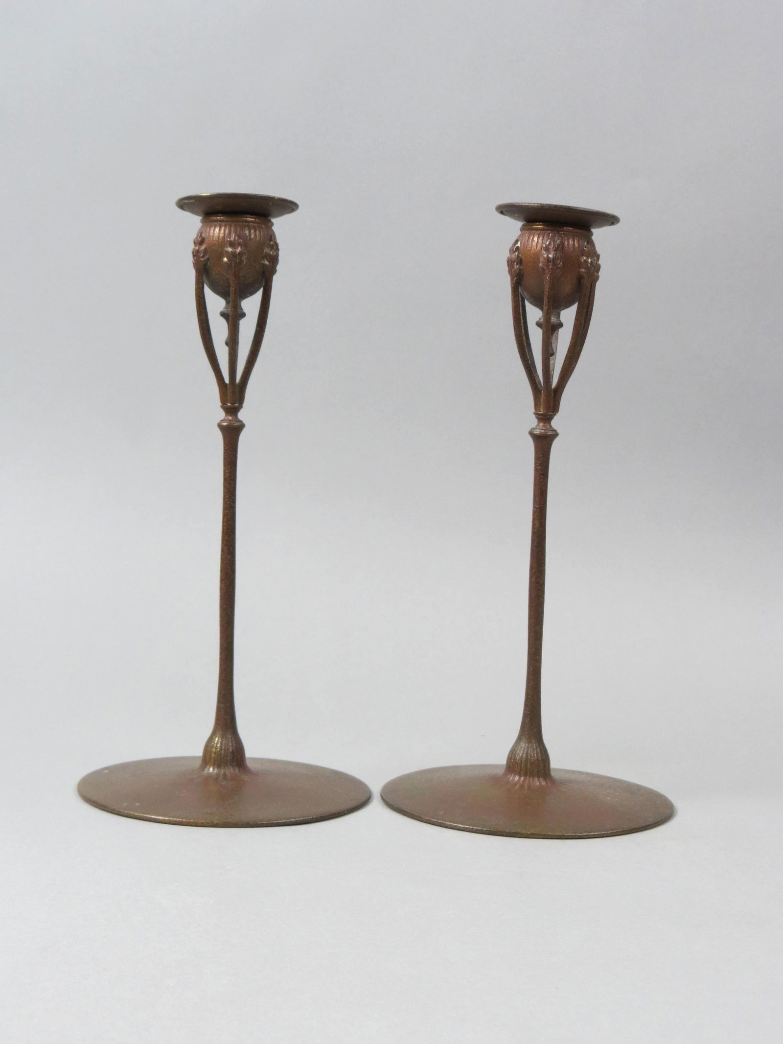 Pair of Tiffany Studios Bronze Candlesticks, (1 of 8)