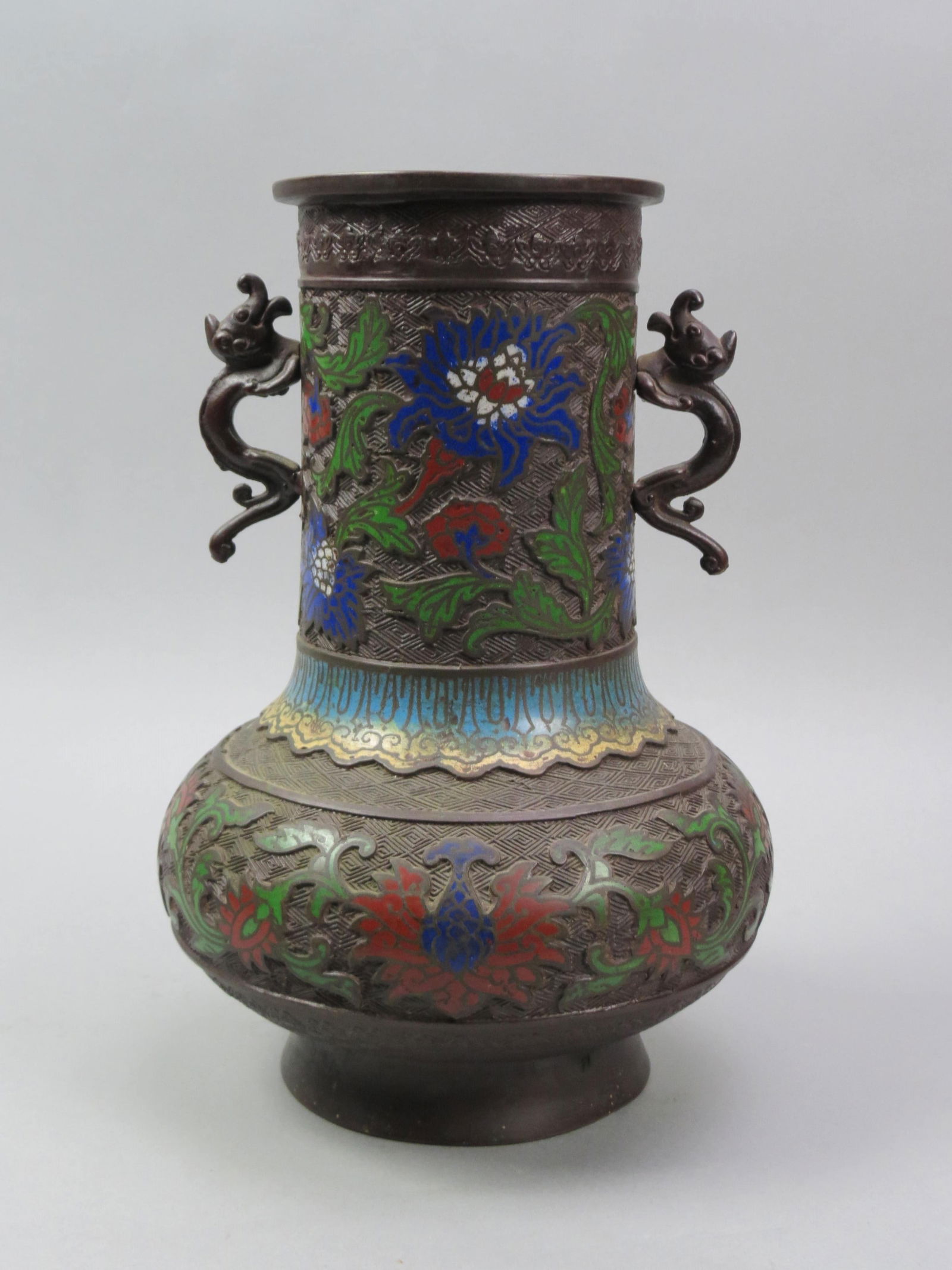 Japanese Champleve Bronze Vase, (1 of 6)
