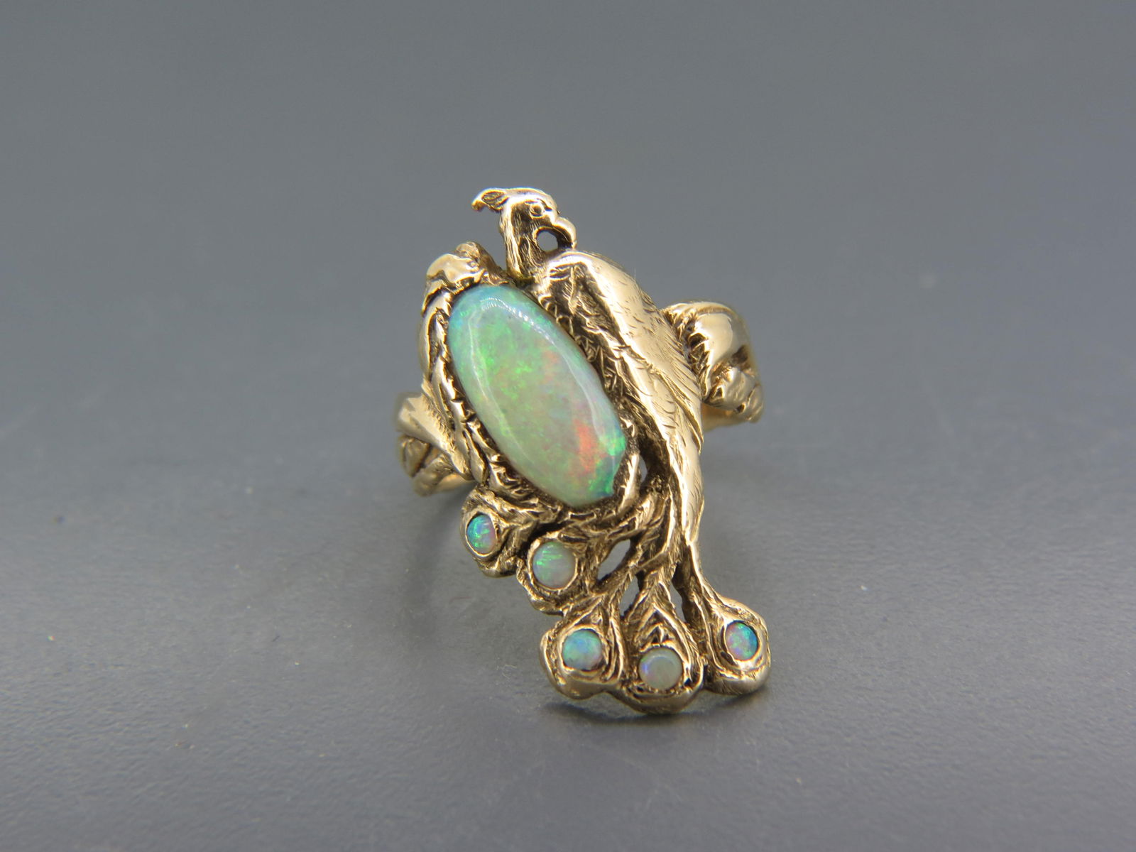 Antique Figural Opal "Peacock" Ring, Art Nouveau, (1 of 7)