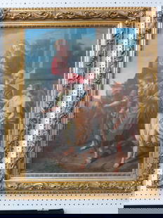 Fine Oil Painting "The Flight into Egypt": after Alessandro Turchi (1630-1633), on canvas, image area 24" X 32" plus the fine gold frame, late 19th century.