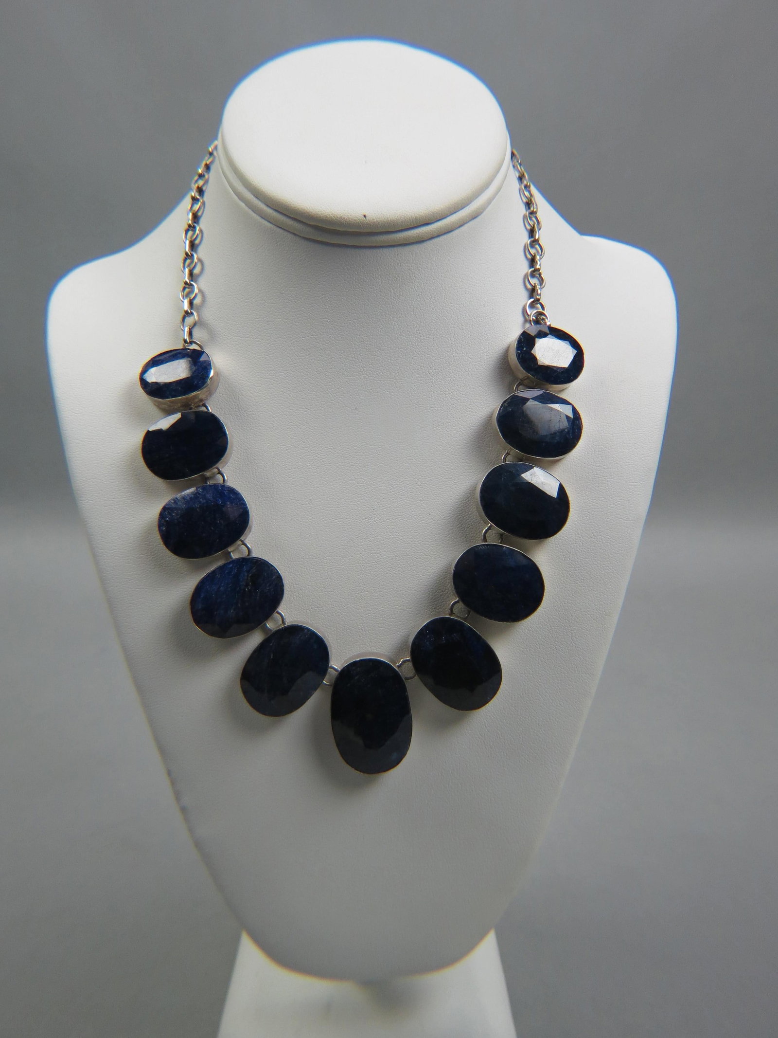 African Blue Sapphire Sterling Silver Necklace, (1 of 4)