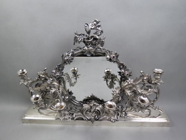 Silverplate Dressing Mirror with Candleholders, (1 of 6)