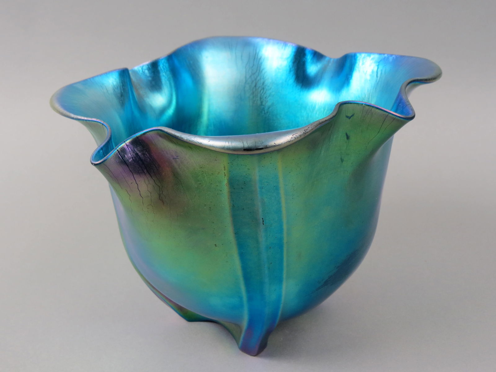 Steuben Art Glass Vase, Blue Aurene, (1 of 6)