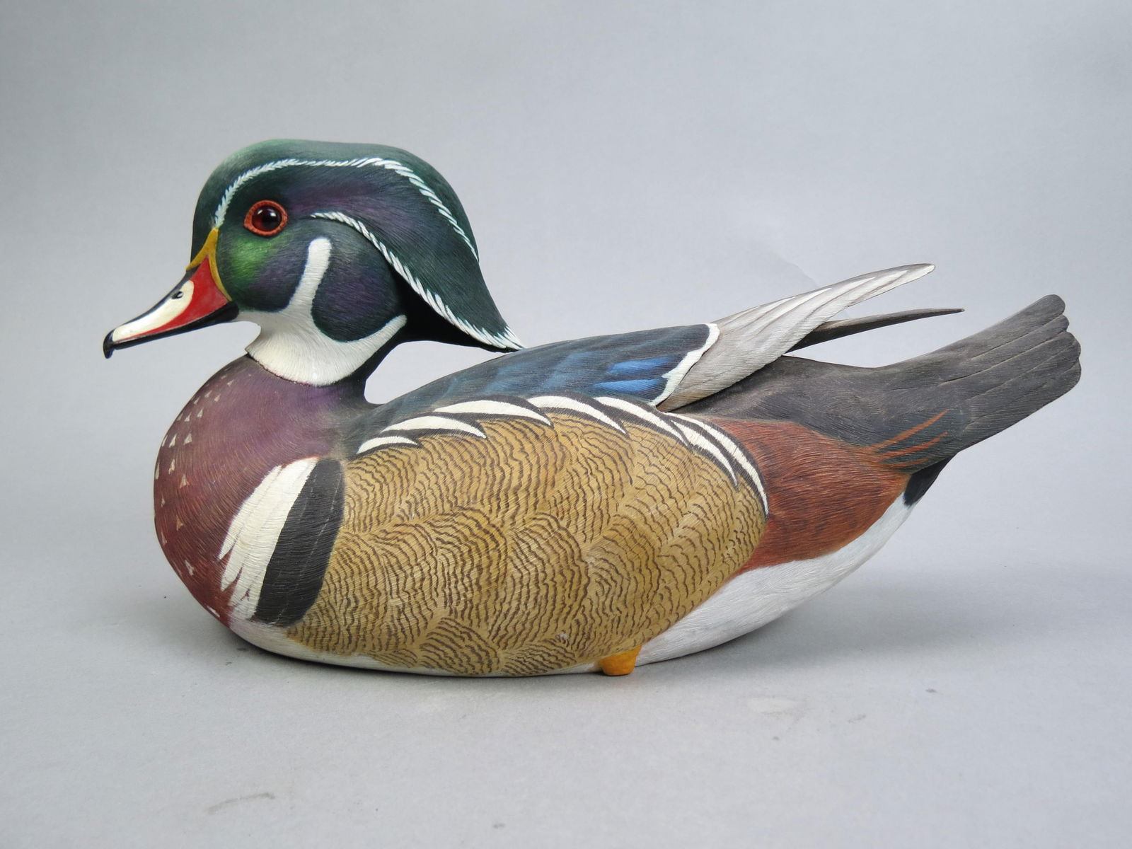 Carved Wooden Decoy of Wood Duck by Bill Chamel, (1 of 8)