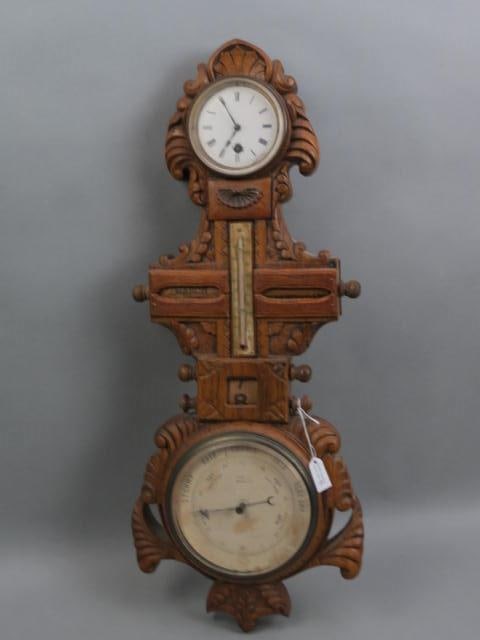 19th Century Oak Clock, Calendar & Barometer, (1 of 5)