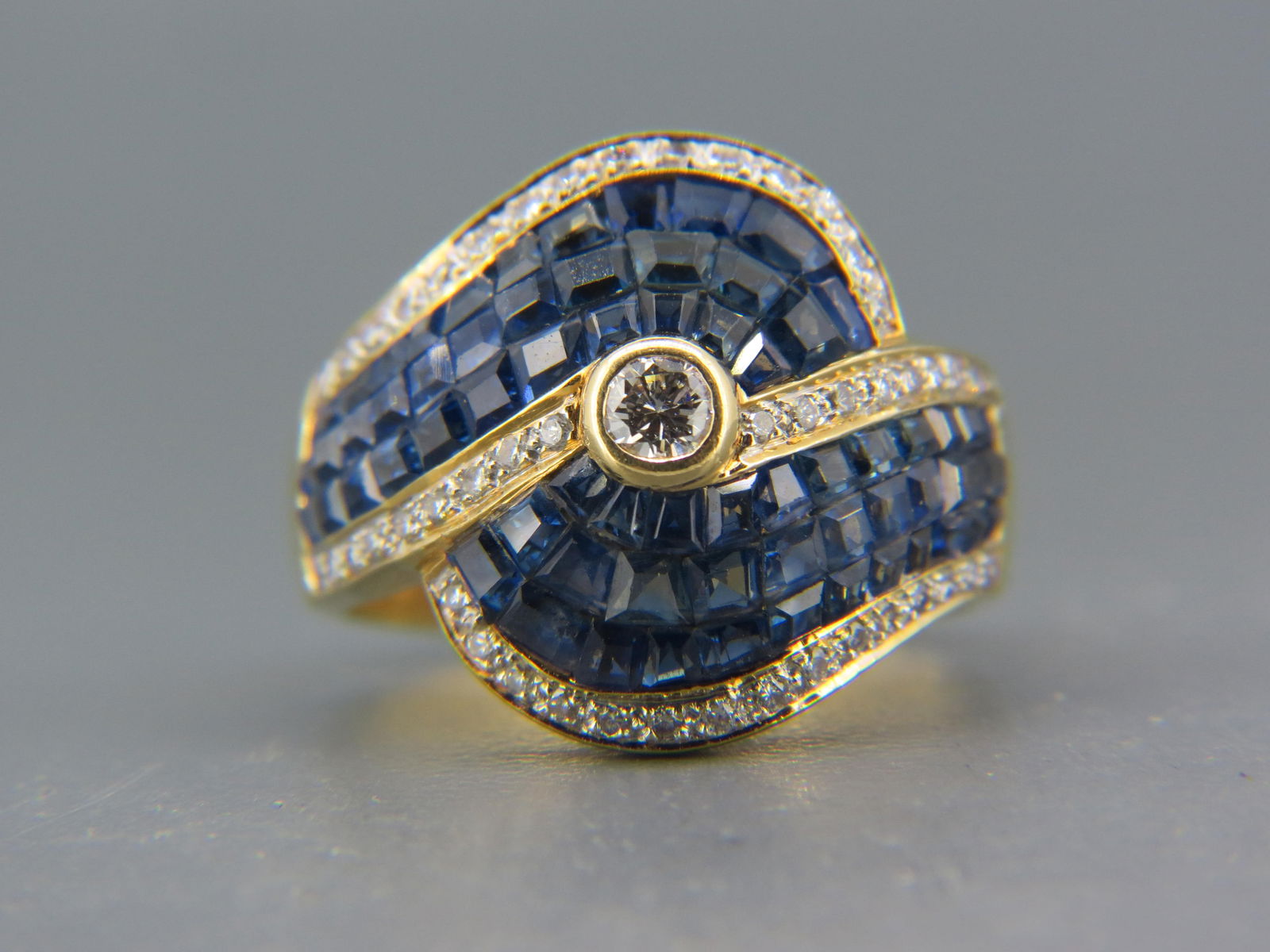 Sapphire & Diamond 18K Gold Ring, invisibly set (1 of 6)